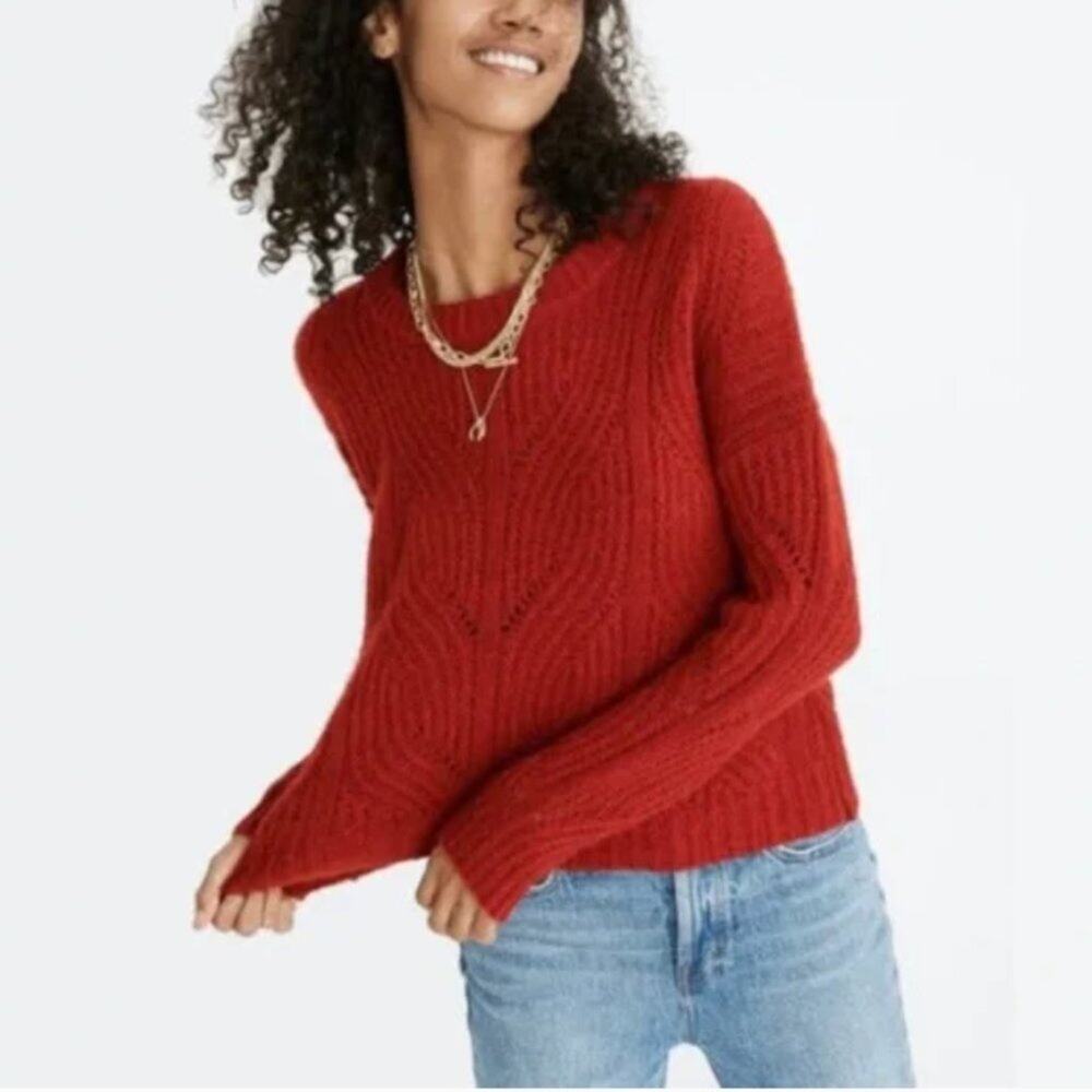 Madewell Charley Pointelle Knit Scarlet Red Sweater
